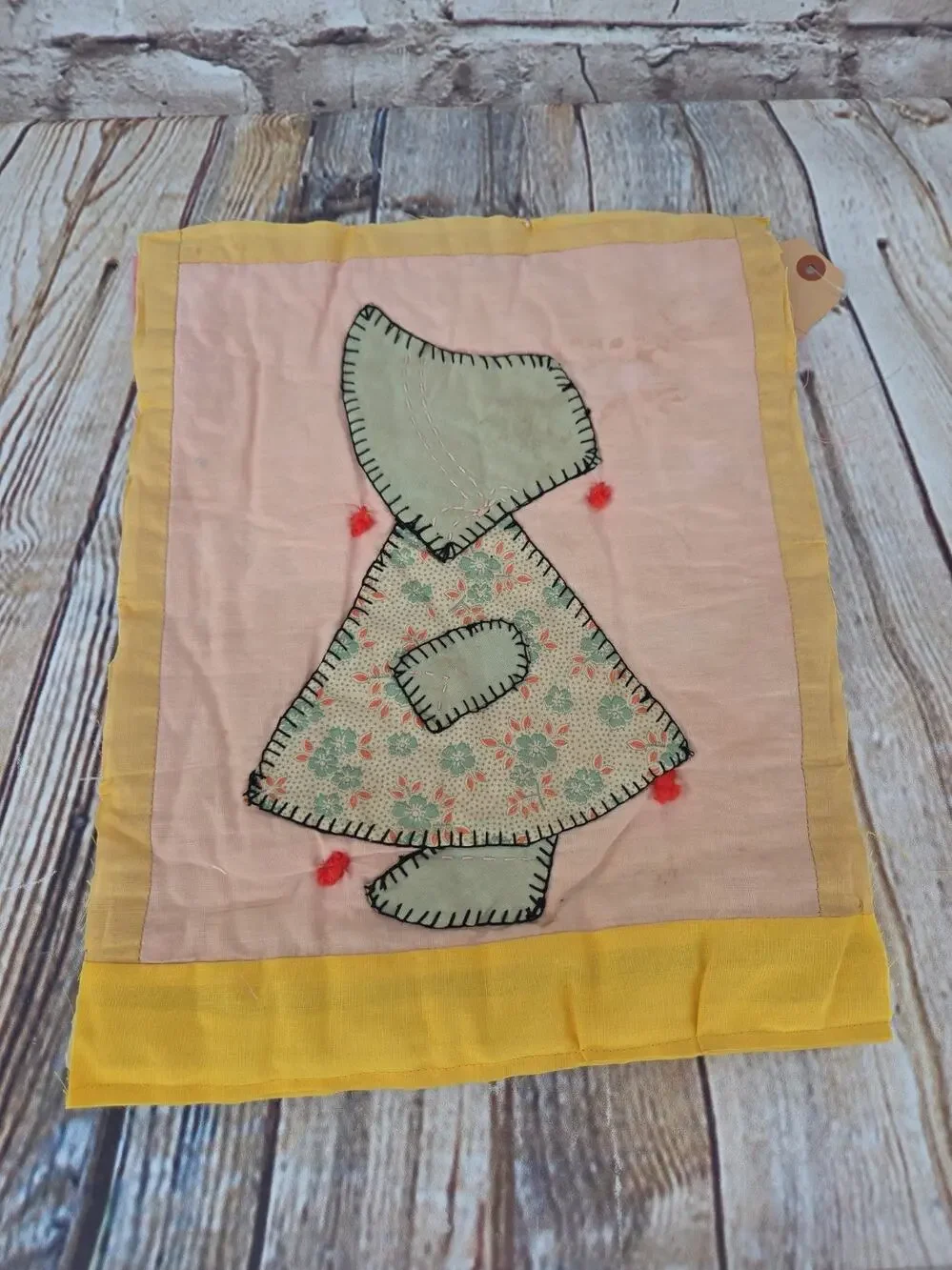 Vintage Cutter Quilt Piece 10” x 12” Sunbonnet Sue & Overall Sam Green Dress